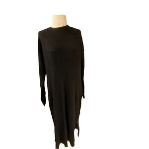 The Drop Renata Rib Midi Dress Womens Size XL Black Long Sleeve Double Side Slit